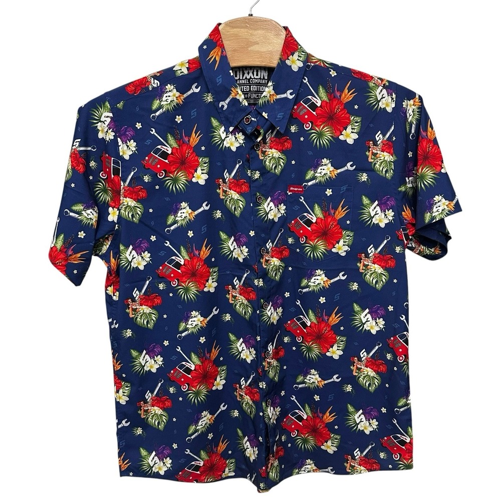Dixxon Flannel Co Hawaiian Shirt Mens XL Blue Tropical Floral Snap On Tools LE